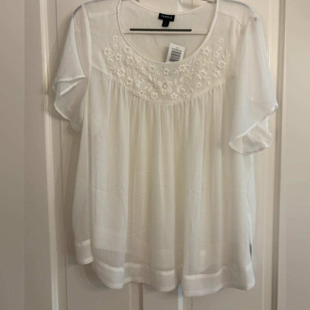 Torrid White Embroidered Top